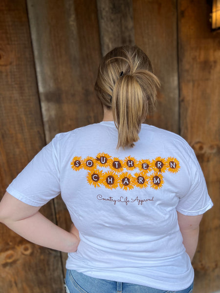 Southern Charm "Sunflower Banner " Short Sleeve T-shirt - White - Southern Charm "Shop The Charm"