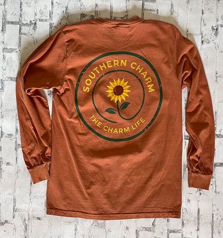 Southern Charm "Sunflower Swirl" Long Sleeve T-shirt - Terracotta - Southern Charm "Shop The Charm"