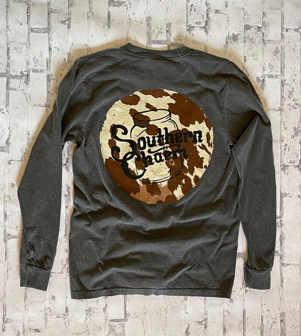 Southern Charm "Original Logo Cow Circle" Long Sleeve T-shirt - Charcoal - Southern Charm "Shop The Charm"