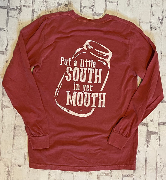 Southern Charm "Put A Little South In Yer Mouth" Long Sleeve T-shirt - Crimson - Southern Charm "Shop The Charm"