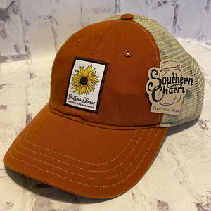Southern Charm "Large Sunflower" Hat - Texas Orange with Woven Patch - Southern Charm "Shop The Charm"