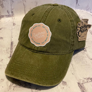 Southern Charm "Mtn Lake Beach" Hat - Olive with Woven Patch - Southern Charm "Shop The Charm"