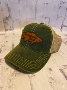 Hammer Down "Bass Script" Trucker Hat - Green with Leather Patch - Southern Charm "Shop The Charm"