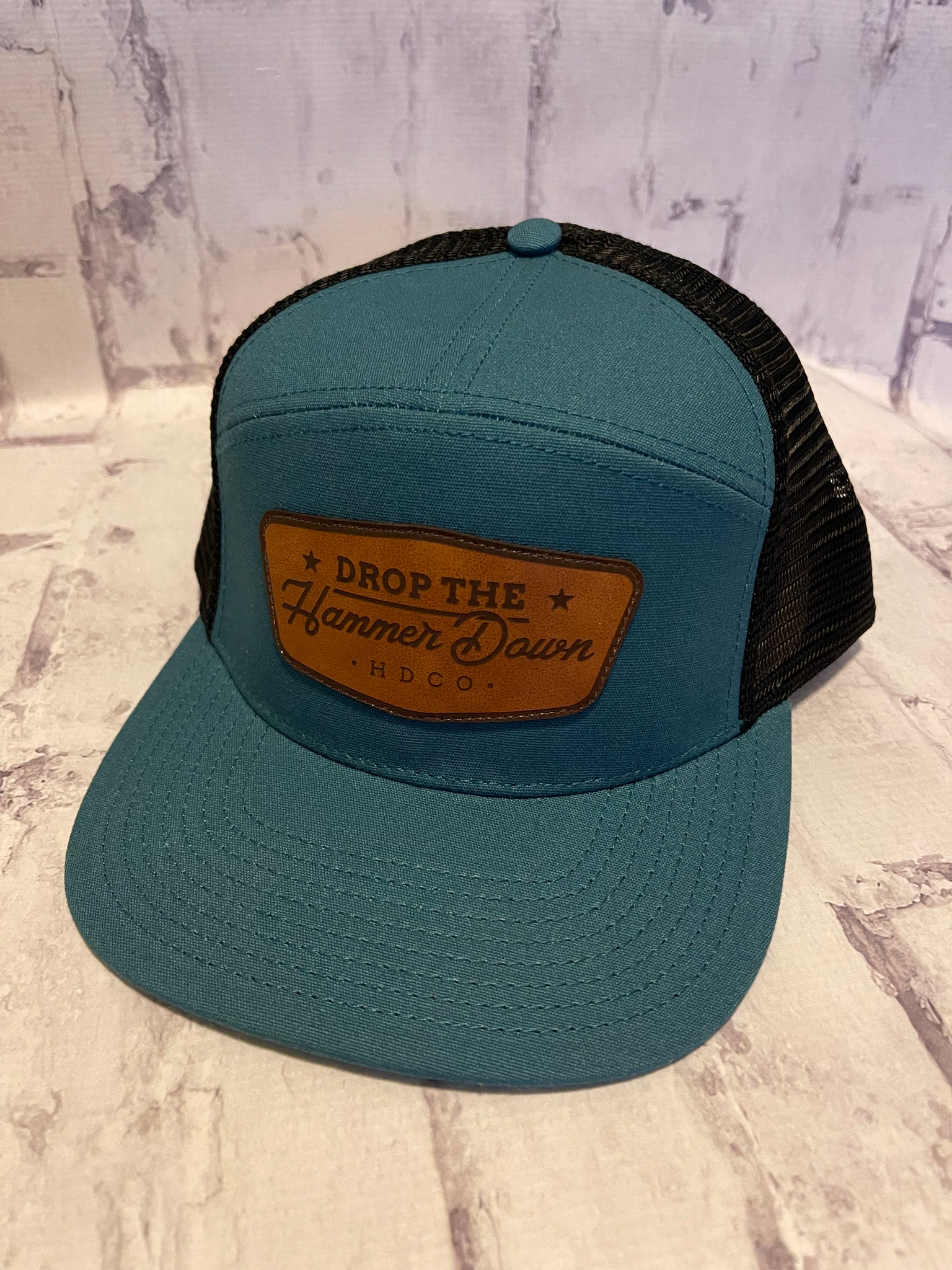 Hammer Down "Stars Badge" Trucker Hat - Blue with Leather Patch - Southern Charm "Shop The Charm"