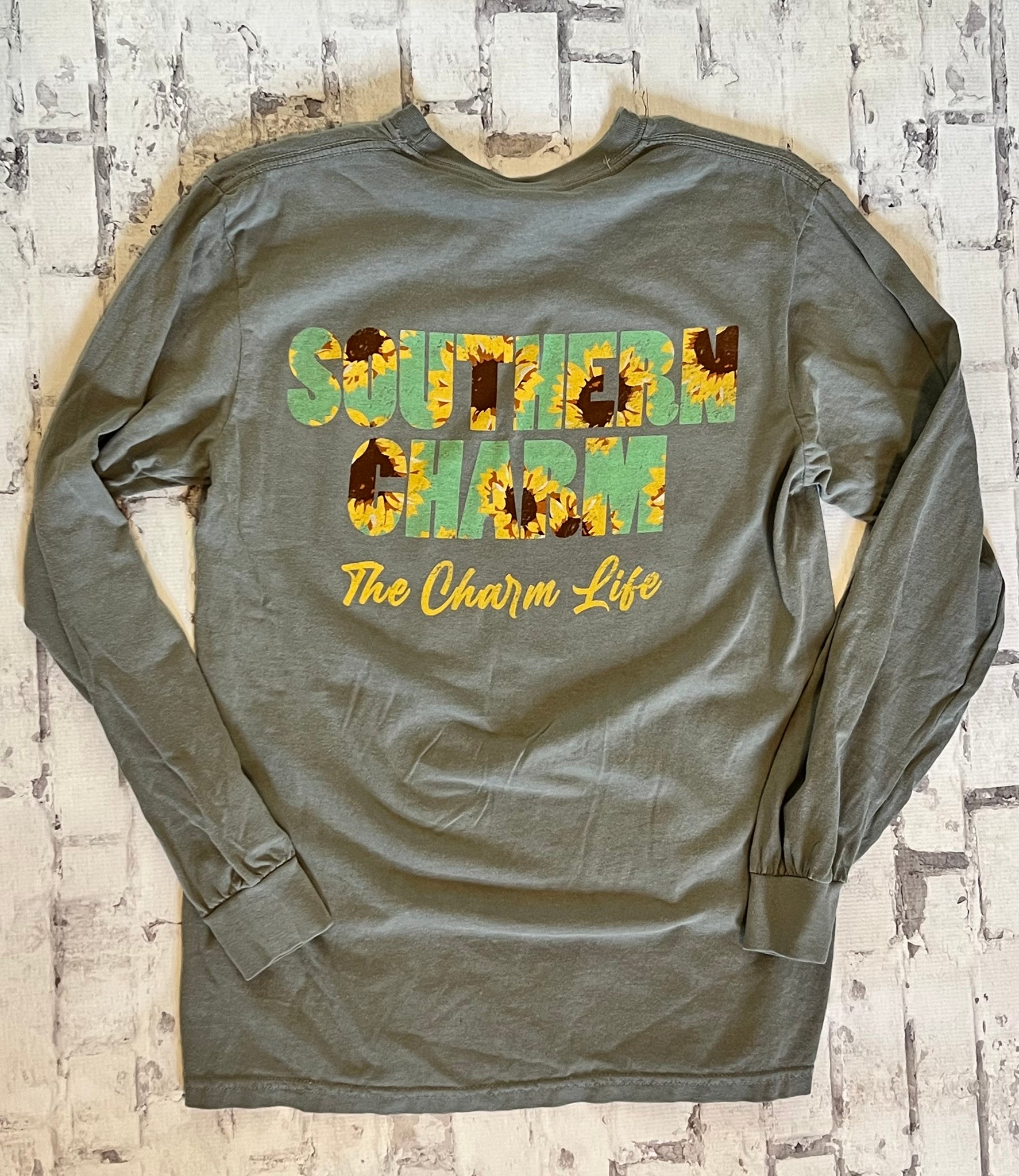 Southern Charm "Lettered Sunflowers" Long Sleeve T-shirt - Granite - Southern Charm "Shop The Charm"